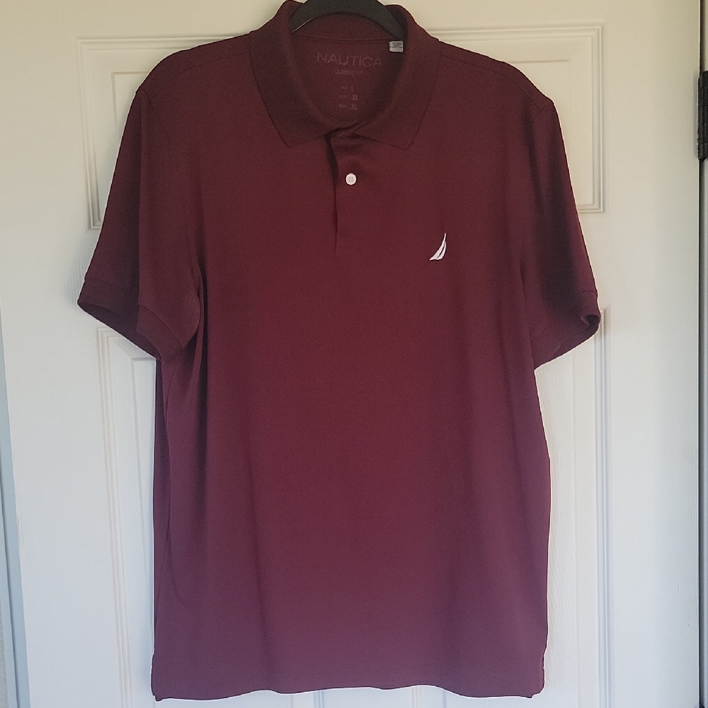 Nautica Men's Blue Short Sleeve Polo - Burgundy